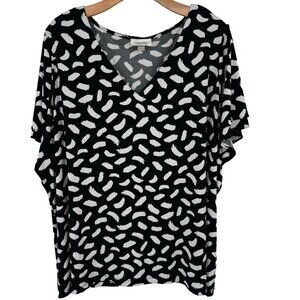Calvin Klein Women's Plus Size 3X Black White Print V-Neck Top tunic knit